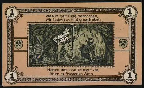 Notgeld Wattenscheid, 1921, 1 Mark, Bergarbeiter im Stollen