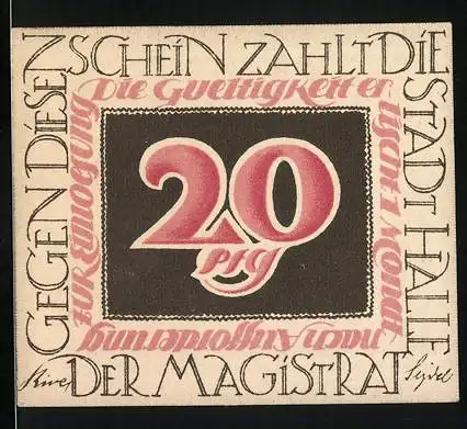 Notgeld Halle, 1921, 20 Pfennig, Georg Friedrich Händel Porträt