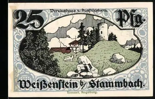 Notgeld Stammbach, 1921, 25 Pf, Vereinshaus und Aussichtsturm Illustration