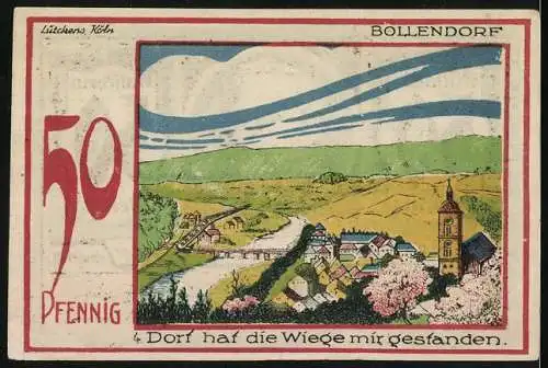 Notgeld Speicher 1921, 50 Pfennig, Bild von Dr. Dronke und Dorfansicht Bollendorf