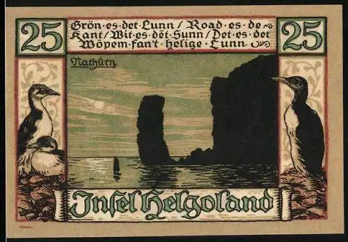 Notgeld Insel Helgoland, 1921, 25 Pfennig, Vogel- und Küstenszene mit Heiliger auf Rückseite