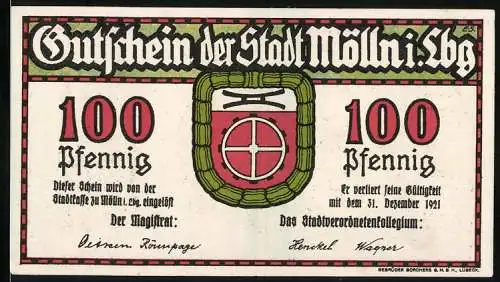 Notgeld Mölln 1921, 100 Pfennig, Gutschein der Stadt Mölln, Till Eulenspiegel