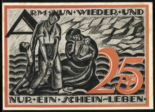 Notgeld Gera-Reuss, 1921, 25 Pf, Arm, nun wieder und nur ein Schein-Leben