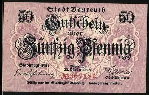 Notgeld Bayreuth, 1918, 50 Pfennig, Gebäudeabbildung