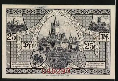 Notgeld Cochem, 1921, 25 Pfennig, Abbildung Burg Cochem und Weinberge