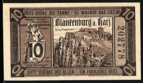 Notgeld Blankenburg a.Harz, 1920, 10 Pfennig, Burg Regenstein und Firmenauflistung