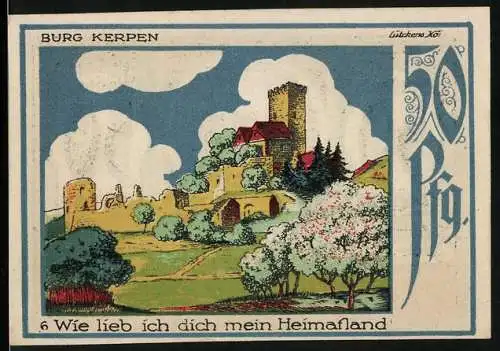 Notgeld Speicher / Eifel 1921, 50 Pfennig, Burg Kerpen und Porträt Dr. Tronte, Ausgabe des Eifelvereins e.V