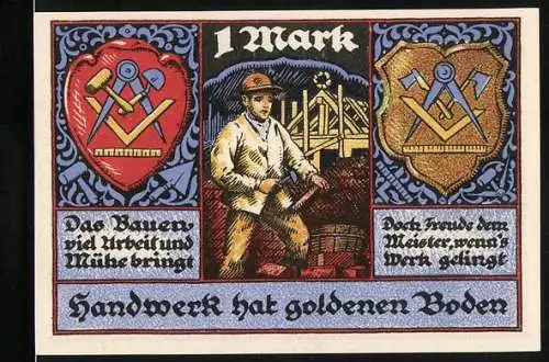 Notgeld Stolzenau 1921, 1 Mark, Handwerk hat goldenen Boden, Gutschein über 100 Pfennig