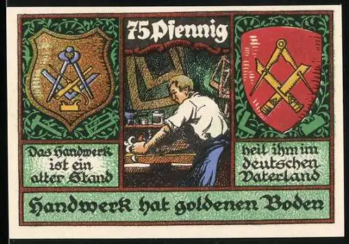 Notgeld Stolzenau 1921, 75 Pfennig, Handwerk hat goldenen Boden, Kreis-Handwerkerbund Gutschein