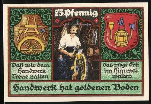 Notgeld Stolzenau 1921, 75 Pfennig, Handwerk hat goldenen Boden, Kreis-Handwerkerbund Stolzenau