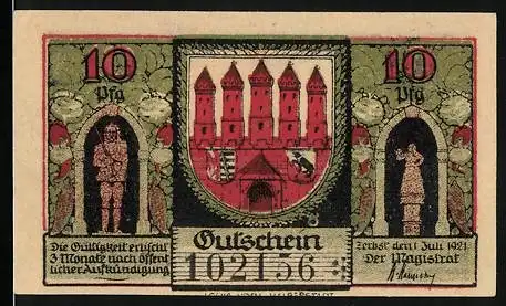 Notgeld Zerbst 1921, 10 Pfennig, Burg und Museum