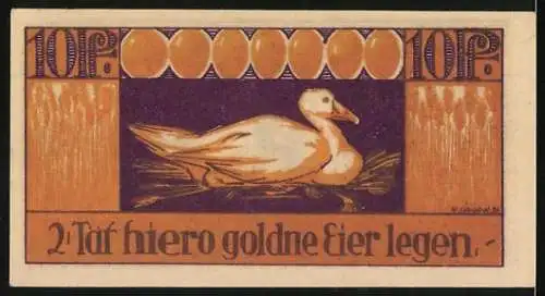 Notgeld Brehna, 1921, 10 Pfennig, Reiter und Gans mit goldenen Eiern