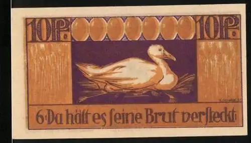 Notgeld Brehna 1921, 10 Pfennig, Ente und Ritter auf Pferd