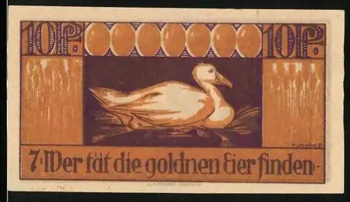 Notgeld Brehna 1921, 10 Pfennig, sitzende Ente und berittener Ritter