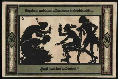 Notgeld Neustrelitz, 1921, 50 Pf, Silhouetten und Kirche der Landeshauptstadt