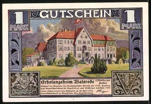 Notgeld Walsrode, 1922, 1 Mark, Zug Hamburger Kaufleute durch die Heide und Erholungsheim Walsrode