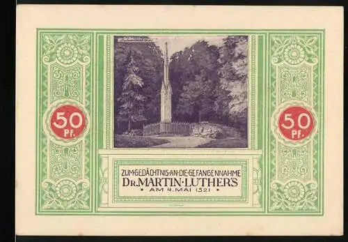 Notgeld Steinbach, 1921, 50 Pf, Gedenkschein an Dr. Martin Luther`s Gefangennahme am 4. Mai 1521