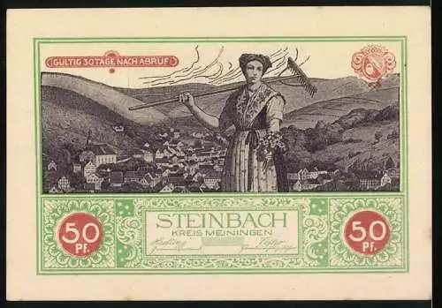 Notgeld Steinbach, 1921, 50 Pf, Gedenkschein an Dr. Martin Luther`s Gefangennahme am 4. Mai 1521