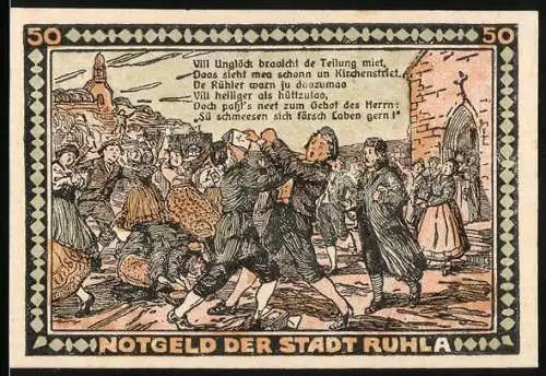 Notgeld Ruhla, 1921, 50 Pfennig, Kirche und Stadtgemeindevorstand