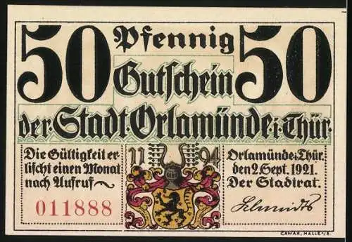 Notgeld Orlamünde 1921, 50 Pfennig, Luther und Karlstadt in Orlamünde 1524