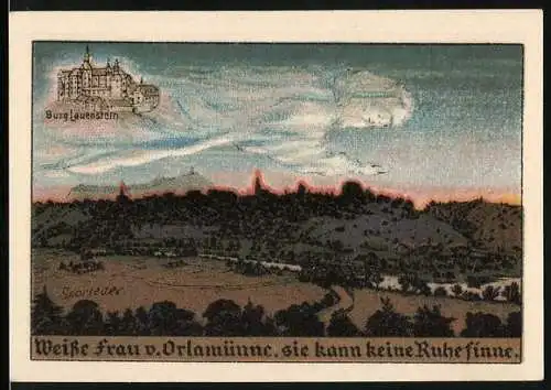 Notgeld Orlamünde 1921, 50 Pfennig, Weisse Frau von Orlamünde und Burg Lauenstein