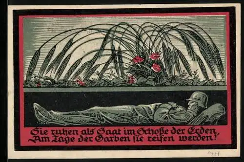Notgeld Hamburg, 1921, 1 Mark, Gedenkstein und Soldat mit Gedichtmotiv