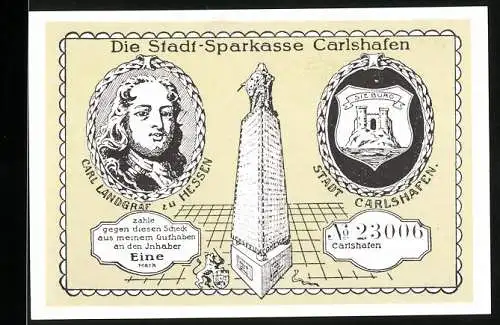 Notgeld Carlshafen, 1 Mark, Die Stadt-Sparkasse Carlshafen, Gradierwerke