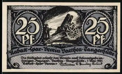 Notgeld Vaethen-Tangerhütte 1921, 25 Pf, Kanone und Schiessplatz