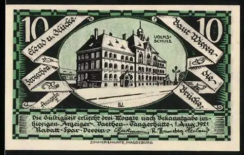 Notgeld Vaethen-Tangerhütte 1921, 10 Pfennig, Volks-Schule und Rathaus Abbildungen