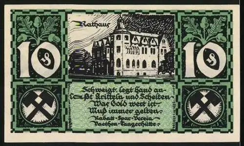 Notgeld Vaethen-Tangerhütte 1921, 10 Pfennig, Volks-Schule und Rathaus Abbildungen