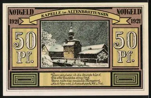 Notgeld Alten - und Frauenbreitungen, 1921, 50 Pf, Landwirtschaft, Tabakbau, Metallindustrie & Kapelle