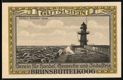 Notgeld Brunsbüttelkoog, 1922, 25 Pfennig, Leuchtturm und Stadtwappen