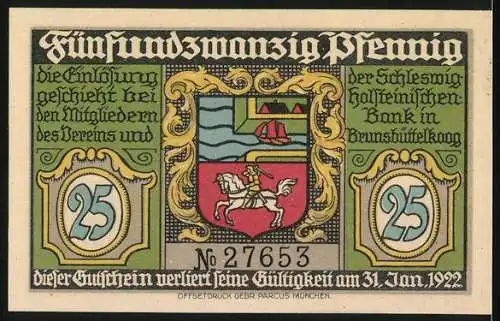 Notgeld Brunsbüttelkoog, 1922, 25 Pfennig, Leuchtturm und Stadtwappen