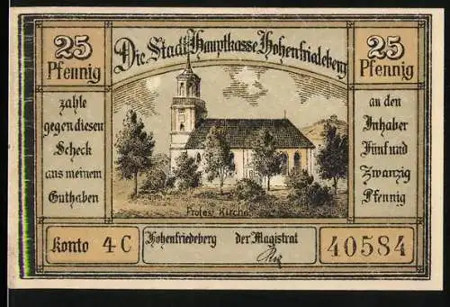 Notgeld Hohenfriedeberg, 25 Pfennig, Protestantische Kirche und Schloss Hohenfriedeberg