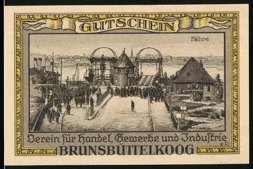 Notgeld Brunsbüttelkoog 1922, 50 Pfennig, Fähre und Stadtwappen, Gültigkeit bis 31. Jan. 1922