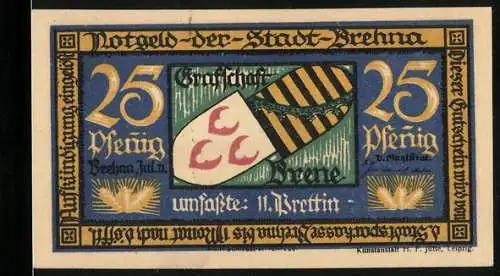 Notgeld Brehna, 1921, 25 Pfennig, Stadtwappen und Landschaftsbild