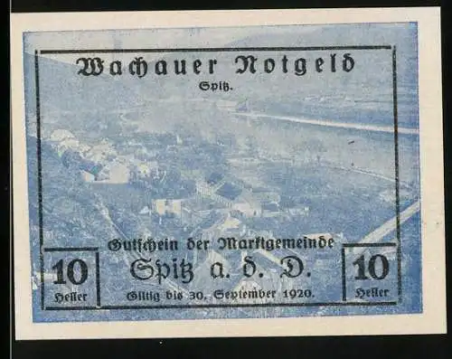 Notgeld Spitz a.d. Donau, 1920, 10 Heller, Gutschein der Marktgemeinde Spitz, gültig bis 30. September 1920