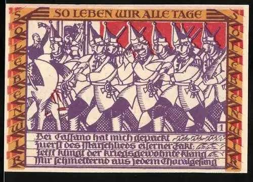 Notgeld Dessau, 1921, 50 Pfennig, Soldatenmarsch und Stadtansicht