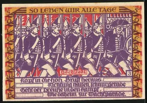 Notgeld Dessau, 1921, 50 Pfennig, Soldaten und Wachen in Paradeuniformen