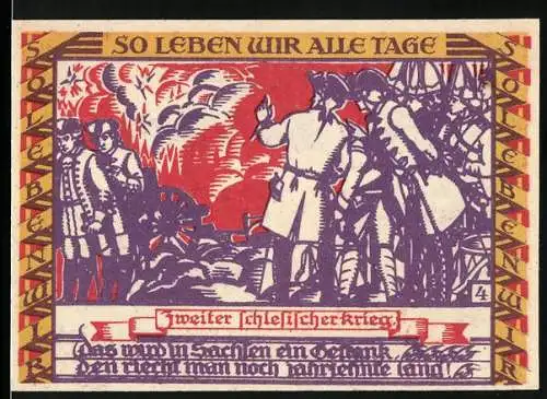 Notgeld Dessau 1921, 50 Pfennig, Illustration des Zweiten Schlesischen Krieges und Stadtwache