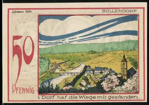 Notgeld Speicher / Eifel 1921, 50 Pfennig, Dorfansicht Bollendorf und Porträt von Dr. Dronke