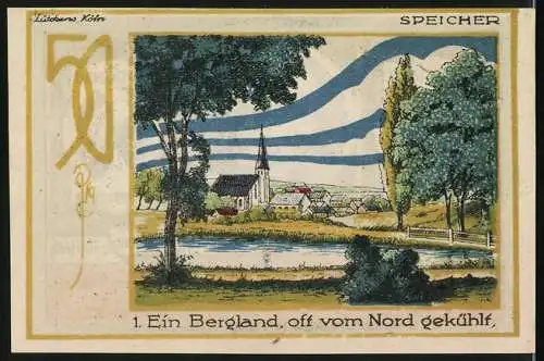 Notgeld Speicher, 1921, 50 Pfennig, Eifelpate Dr. Dronke und Berglandschaft