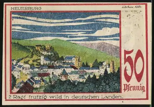 Notgeld Speicher / Eifel 1921, 50 Pfennig, Gutschein mit Porträt und Ansichten der Stadt Neuerburg