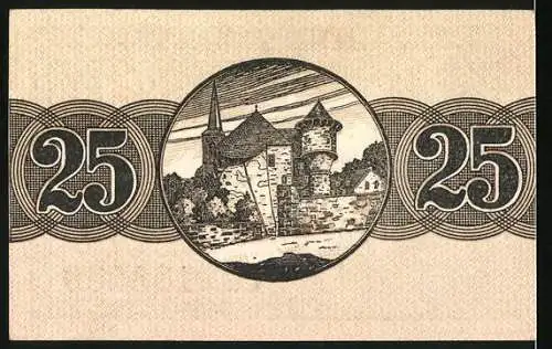 Notgeld Bitburg 1920, 25 Pfennig, Stadtkasse mit Wappen und Burgruine auf Rückseite