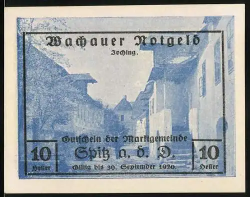 Notgeld Spitz an der Donau 1920, 10 Heller, Gutschein der Marktgemeinde Wachauer Notgeld