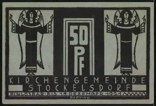 Notgeld Stockelsdorf, 1921, 50 Pf, Bauernhaus und Kirchengemeinde