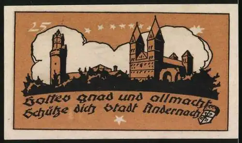 Notgeld Andernach, 1920, 25 Pfennig, Stadtsilhouette und Bibelzitat