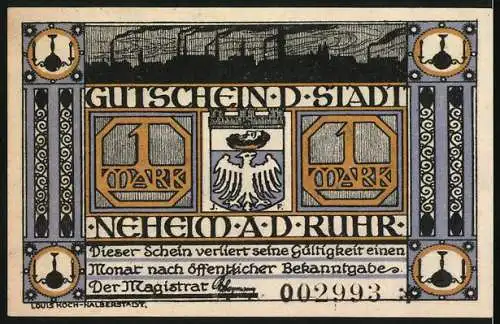 Notgeld Neheim a.D. Ruhr, 1 Mark, Fabrikgebäude und Adler, 002993