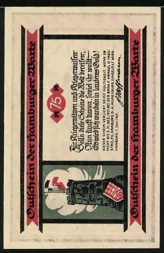 Notgeld Hamburg, 1921, 75 Pfennig, Caritas-Motiv mit Kindern und Festung-Motiv