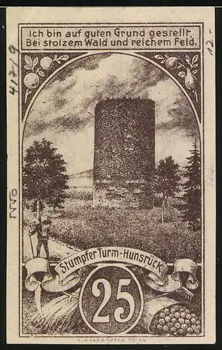 Notgeld Berncastel-Cues, 1920, 25 Pfennig, Gutschein des Kreises Berncastel, Stumpfer Turm-Hunsrück